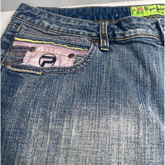 PEPE Jeans London Embroidered Detailing Y2K Rare 38x30 Wide Leg Mid Rise 90’s - Picture 7 of 9